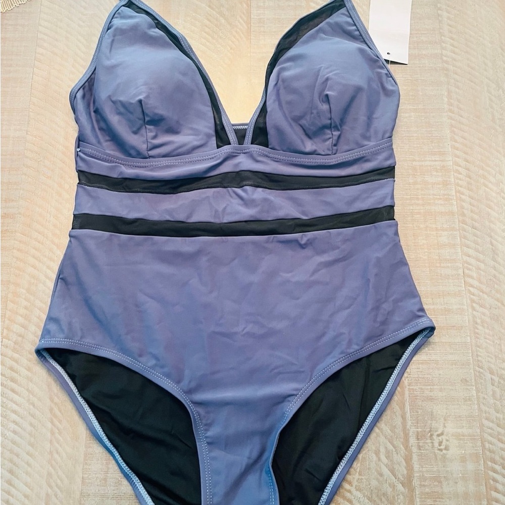 Meet Curve Denim Blue and Black One-Piece Swimsuit-NEW!
